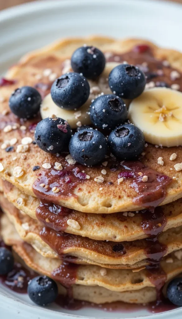 Blueberry Banana Oat Pancakes on plate