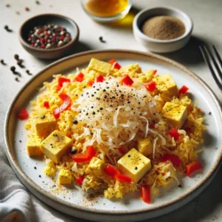 tofu scramble with sauerkraut on plate