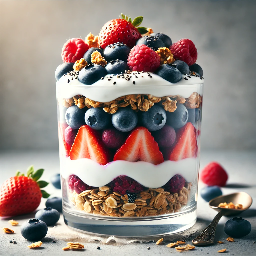 Delicious and Nutritious Greek Yogurt Breakfast Parfait with Berries and Granola