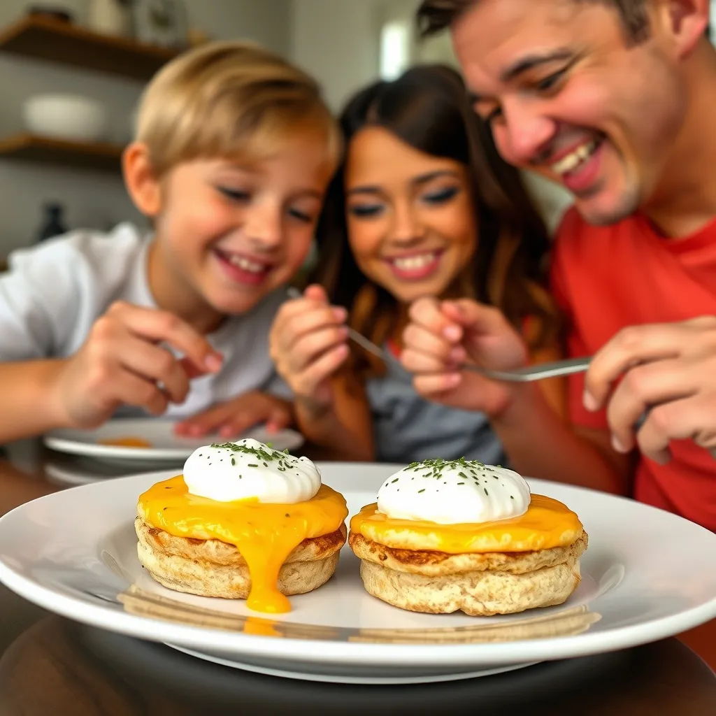 Dad and his children tasting delicious egg muffins with cottage cheese