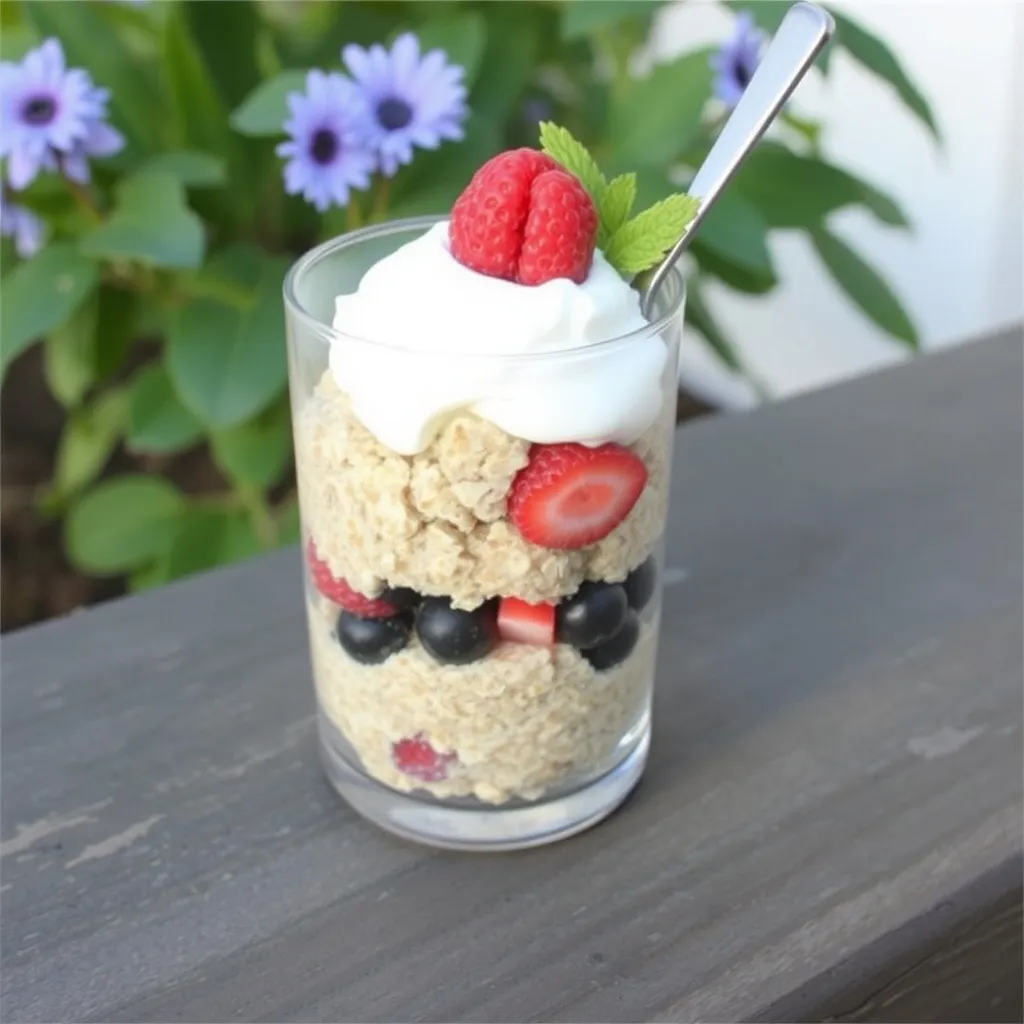 one of High-Fiber Snacks: Oatmeal and berry parfait 