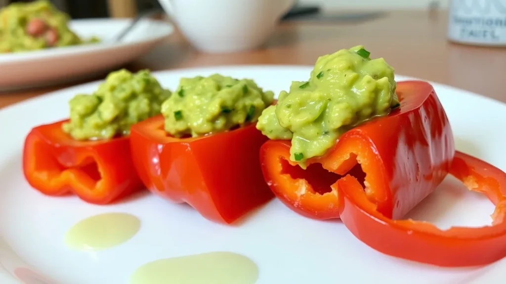 Red Bell Pepper Slices with Guacamole