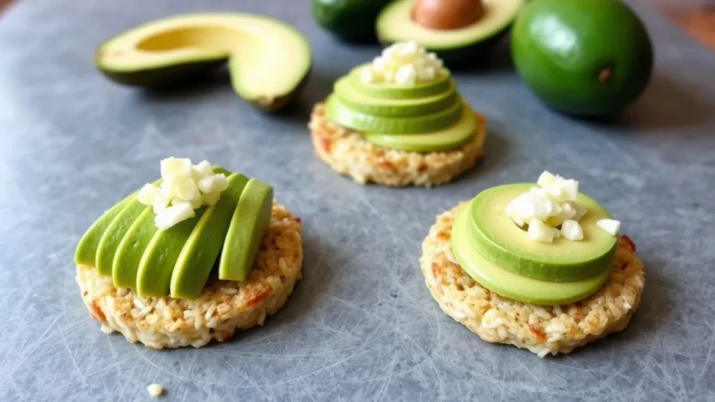 A gluten-free healthy snack : rice cakes wihe avocado