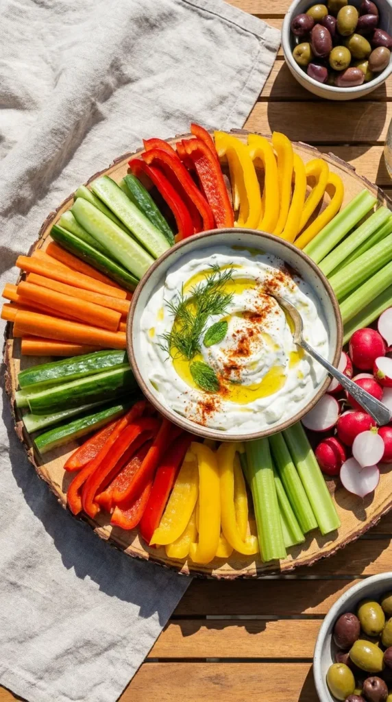 Veggie sticks with Greek yogurt dip — low sugar snack for kids ready in 10 minutes
