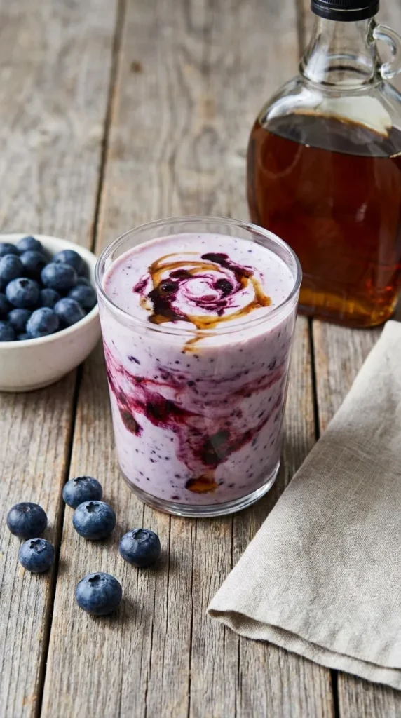 Blueberry kefir drink with maple syrup — probiotic drink for kids rich in antioxidants and calcium
