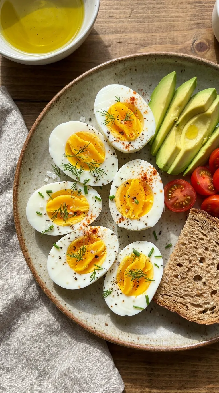 Hard-boiled eggs cut in half with golden yolks_Low sugar snacks for kids