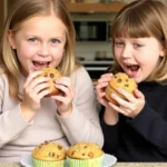 twin eating Banana Chocolate Chip Muffins