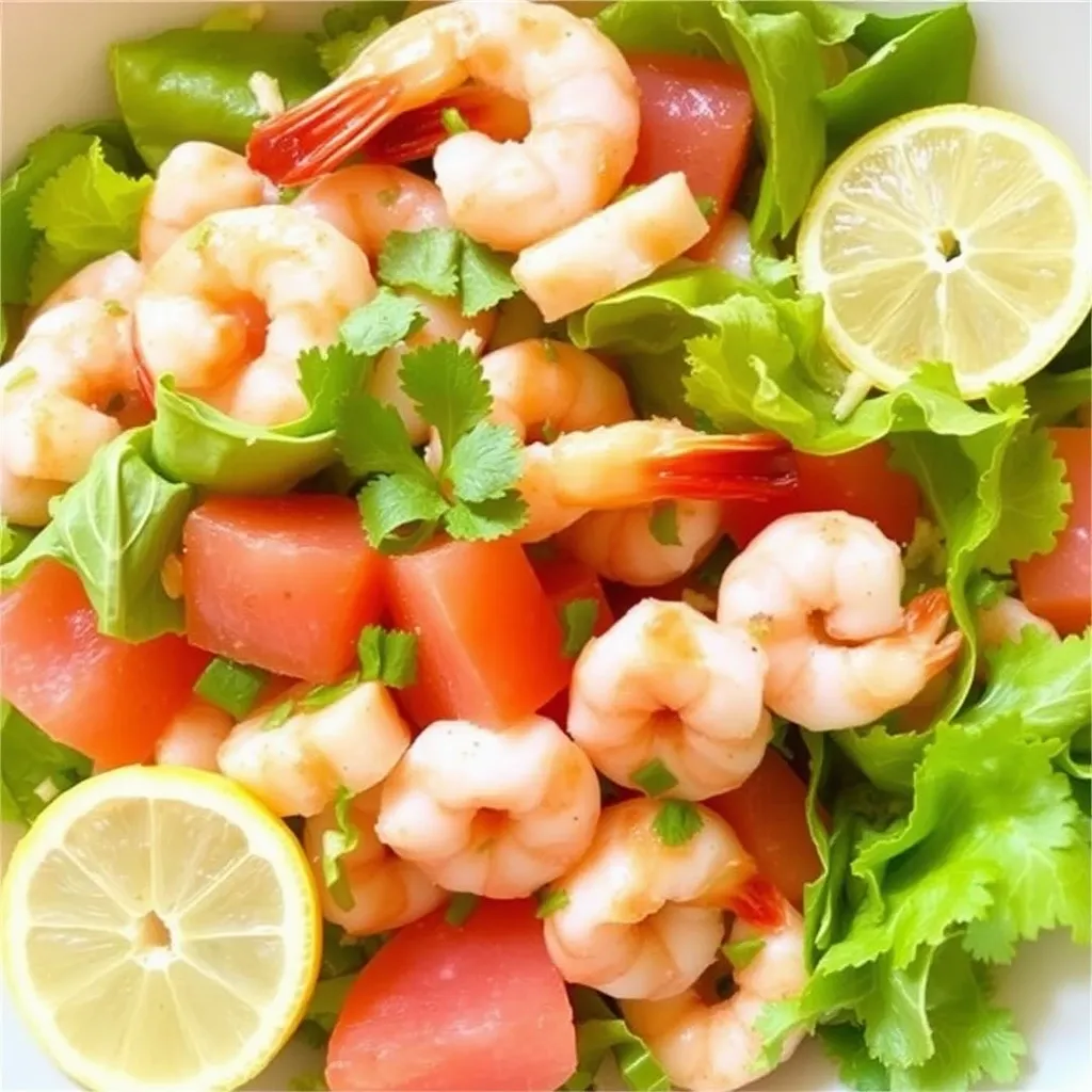 Close-up of zesty shrimp and grapefruit salad with honey lemon dressing – protein-packed lunch ready in 20 minutes