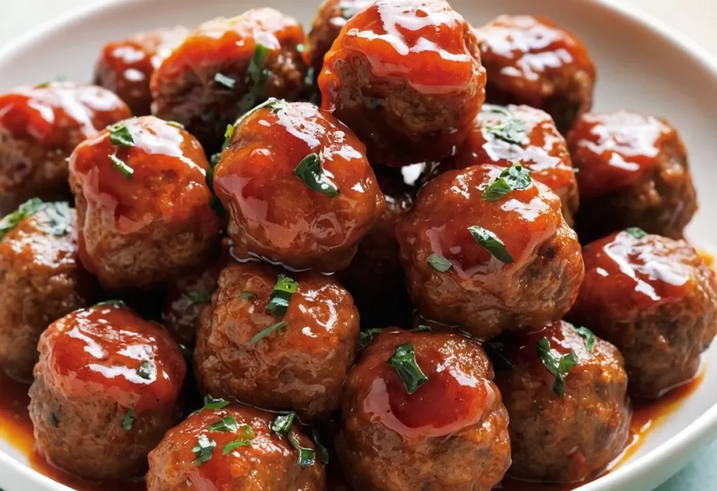 Spicy cocktail meatballs with sriracha and red pepper flakes for extra heat