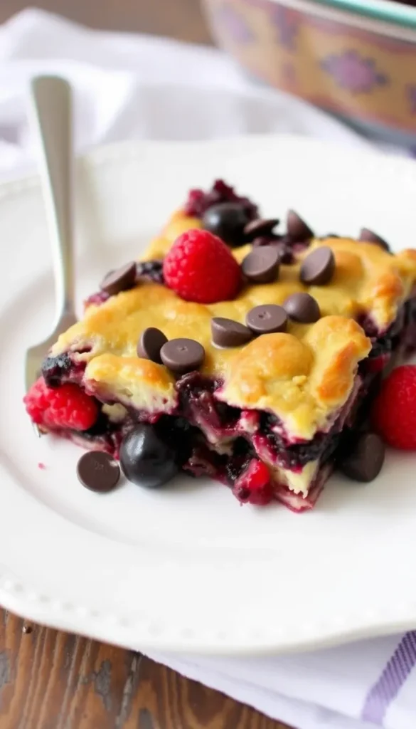Chocolate berry strata variation with chocolate chips — sweet berry strata recipe kids love