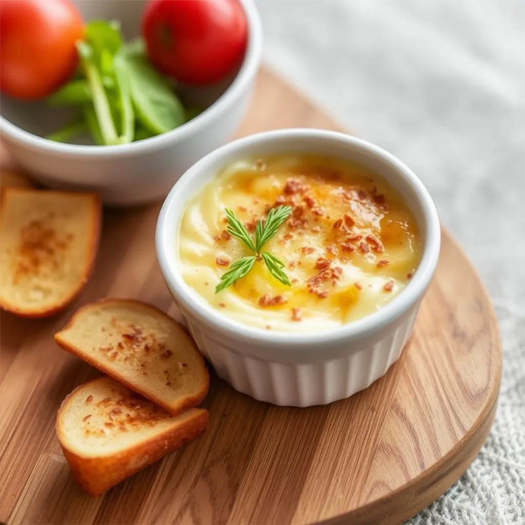 Crab brulee recipe in white ramekins with golden caramelized sugar crust — elegant lunch ready in 40 minutes