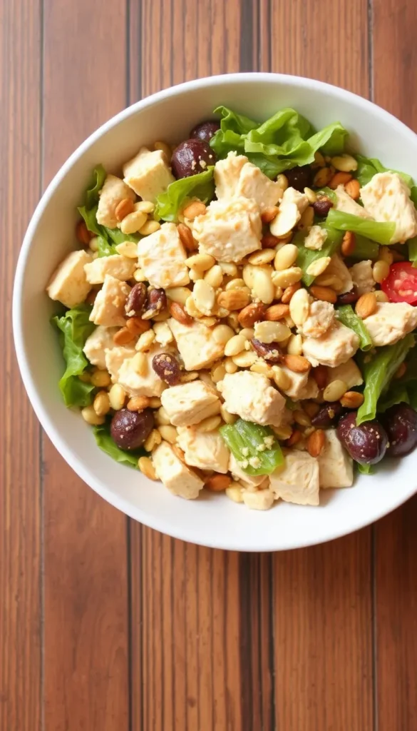 Crunchy chicken salad with sunflower seeds and sliced almonds – healthy chicken salad for kids and a nutritious brain-boosting lunch