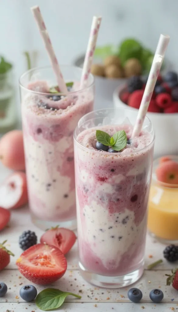 Creamy fruit and yogurt smoothie with fresh berries and banana — fortified drinks for kids