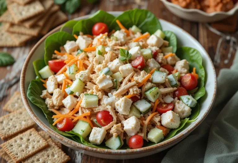 Healthy chicken salad with fresh greens and tomatoes, a quick brain-boosting lunch for kids.