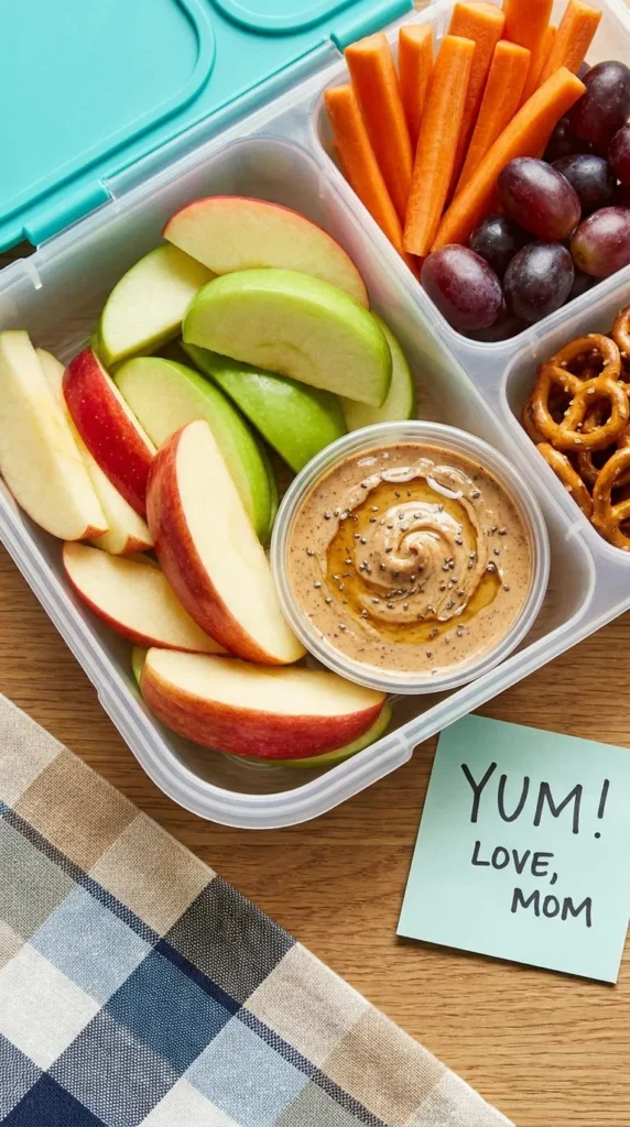 Apple slices with nut butter dip — healthy lunchbox snacks for kids