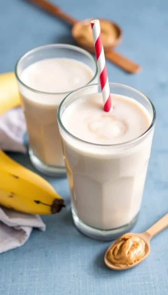 Homemade protein shake with banana and peanut butter — fortified drinks for kids