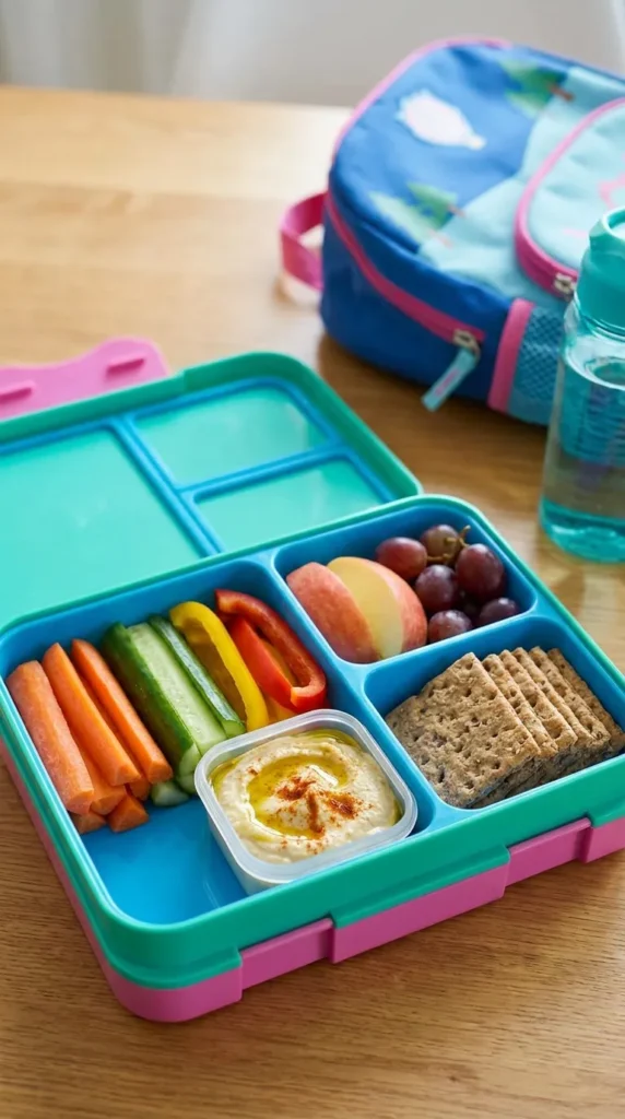 Veggie sticks with hummus dip — healthy lunchbox snacks for kids