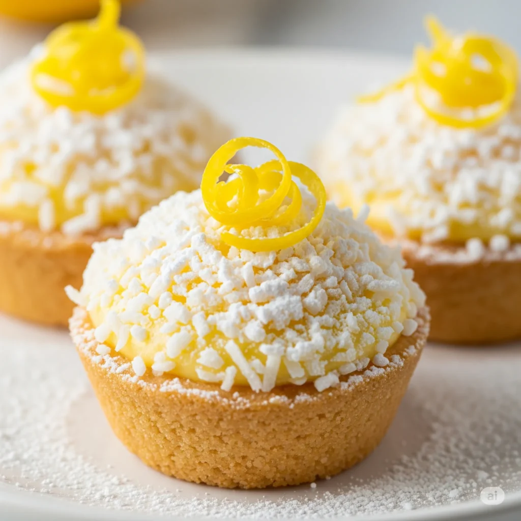 Coconut infusion baby lemon impossible pies with shredded coconut — tropical citrus snack for kids