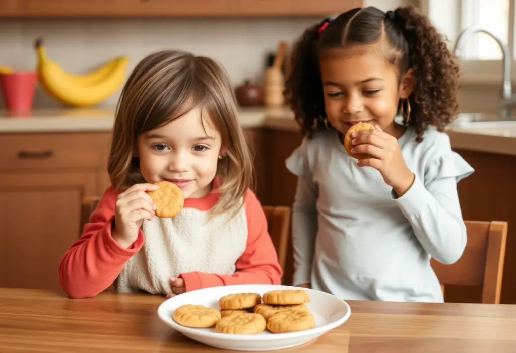 two little girls eating Peanut Butter Banana Breakfast Cookies