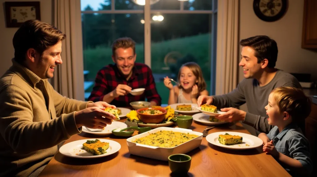 a heartwarming family dinner scene featuring parents and two young children around a wooden table j cgde15p1ss6jmf1p3abw 0 resultat