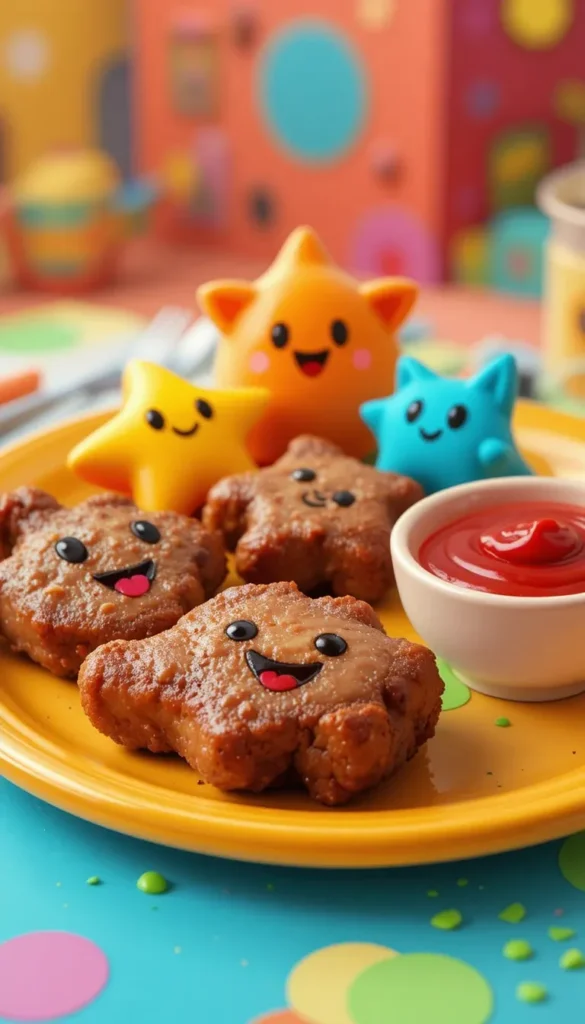 Colorful kid-friendly steak nuggets shaped like stars and animals