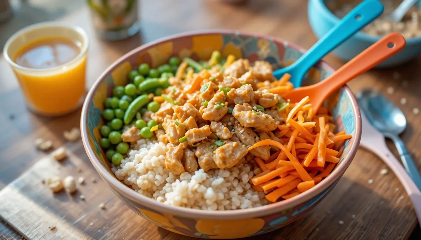 Healthy ginger chicken bowl for kids breakfast