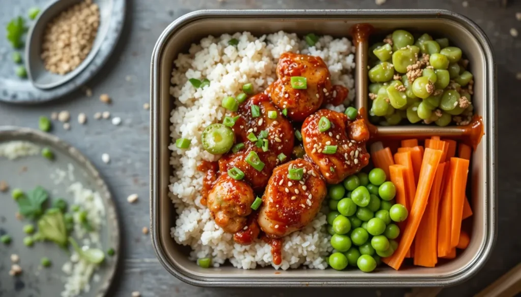 Ginger chicken bowl variation with teriyaki-glazed chicken