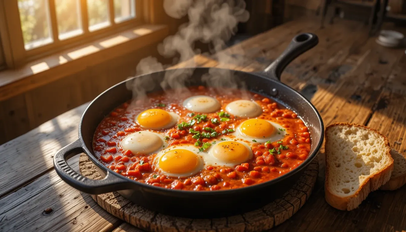 shakshuka dish for kids in cast iron skillet