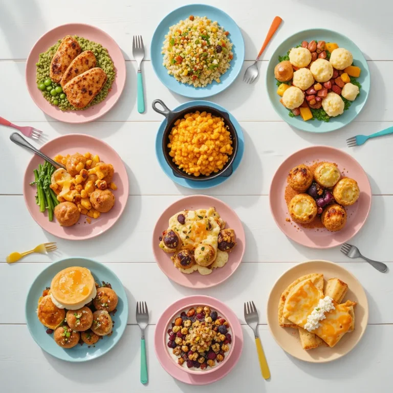 Collection of 10 zinc-rich focus meals for kids including Chicken Edamame Bowls, BBQ Lamb Mac & Cheese, and Turkey Spinach Lasagna to support brain health.