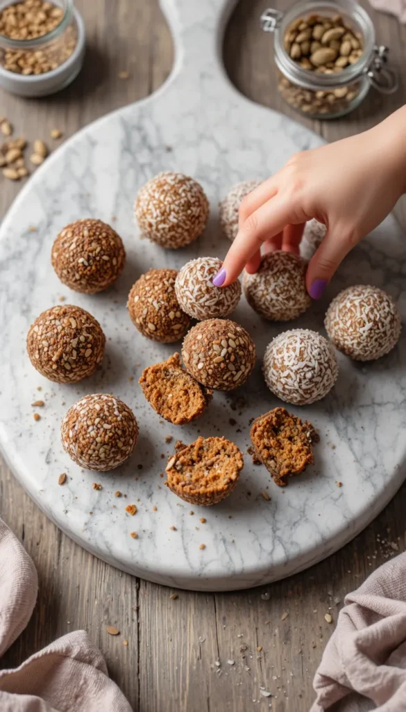 Zinc-rich recipes for kids featuring pumpkin seed energy bites, a nut-free and healthy snack high in zinc for school lunches.