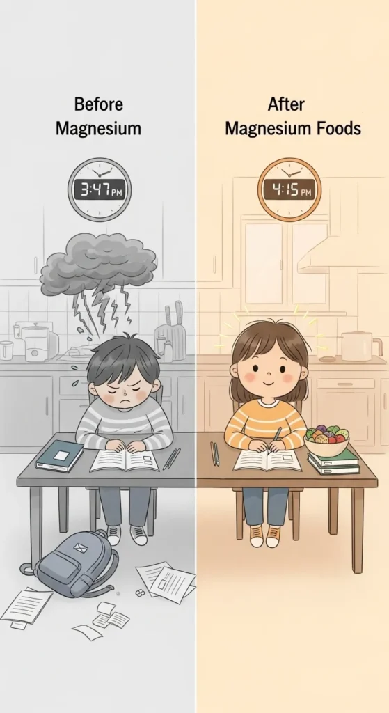 Magnesium rich foods effect on kids focus: before and after brain snack comparison