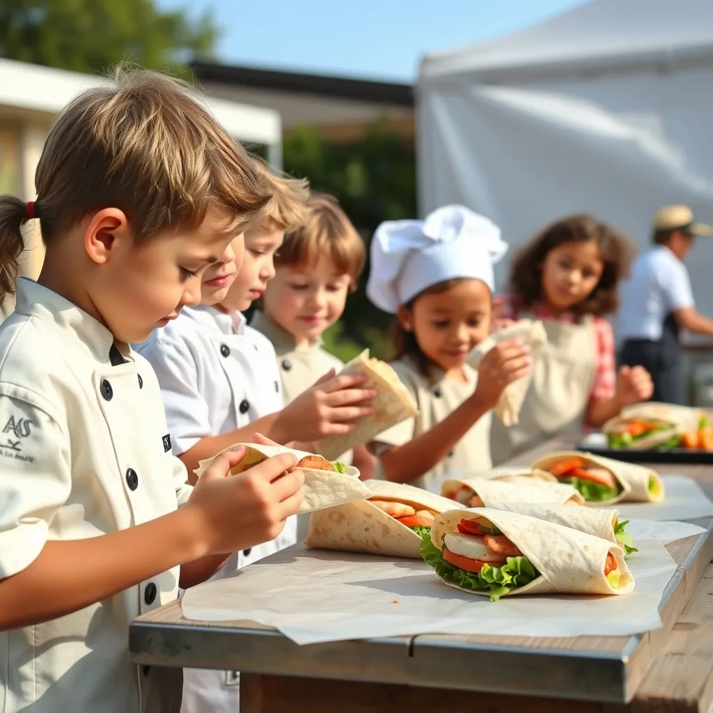 Healthy recipes for kids : a group of Mini Chefs preparing a delicious and healthy lunch.